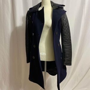 BCBG Wool and Leather Sleeve Trench Coat